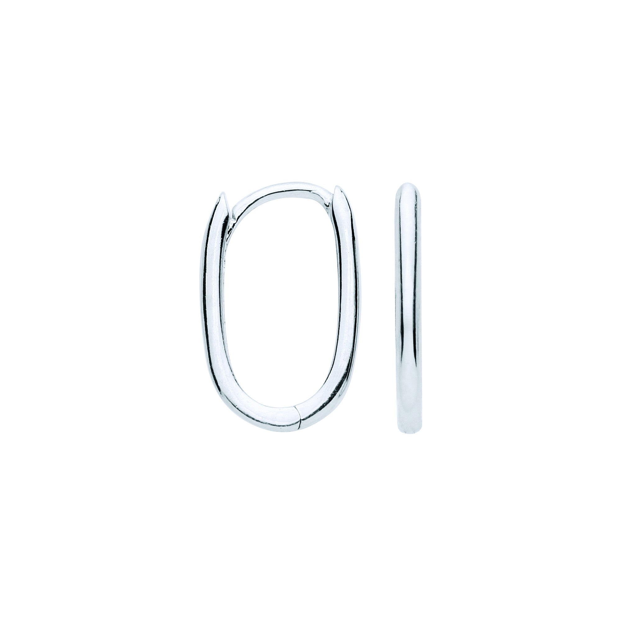 9ct White Gold 10mm Plain Hinged Oval Hoop Huggies