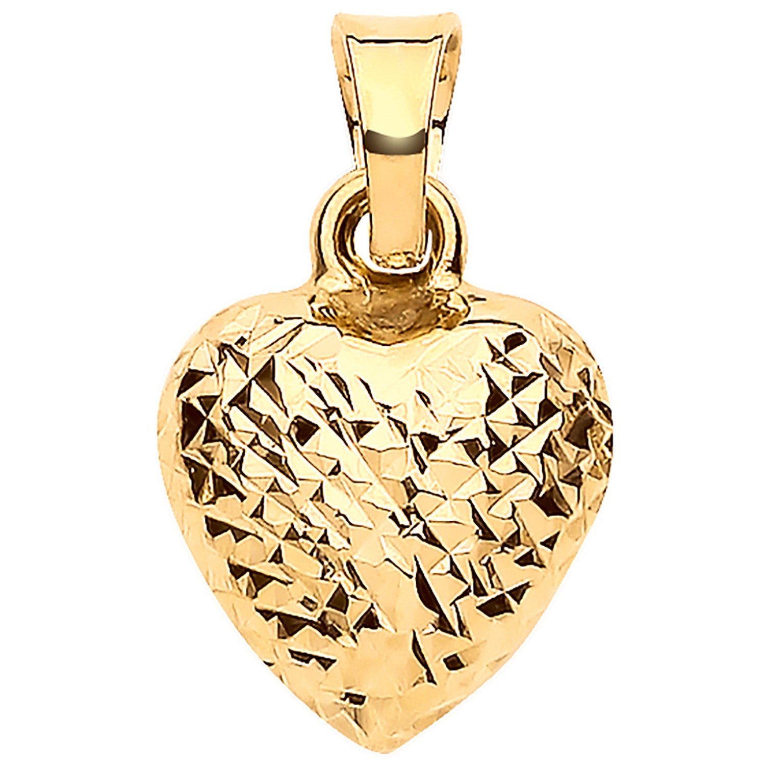 9ct Yellow Gold Puffed Diamond Cut Heart Pendant