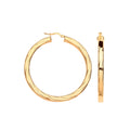 9ct Yellow Gold 48mm Square Tube Ribbed Hoop Earrings