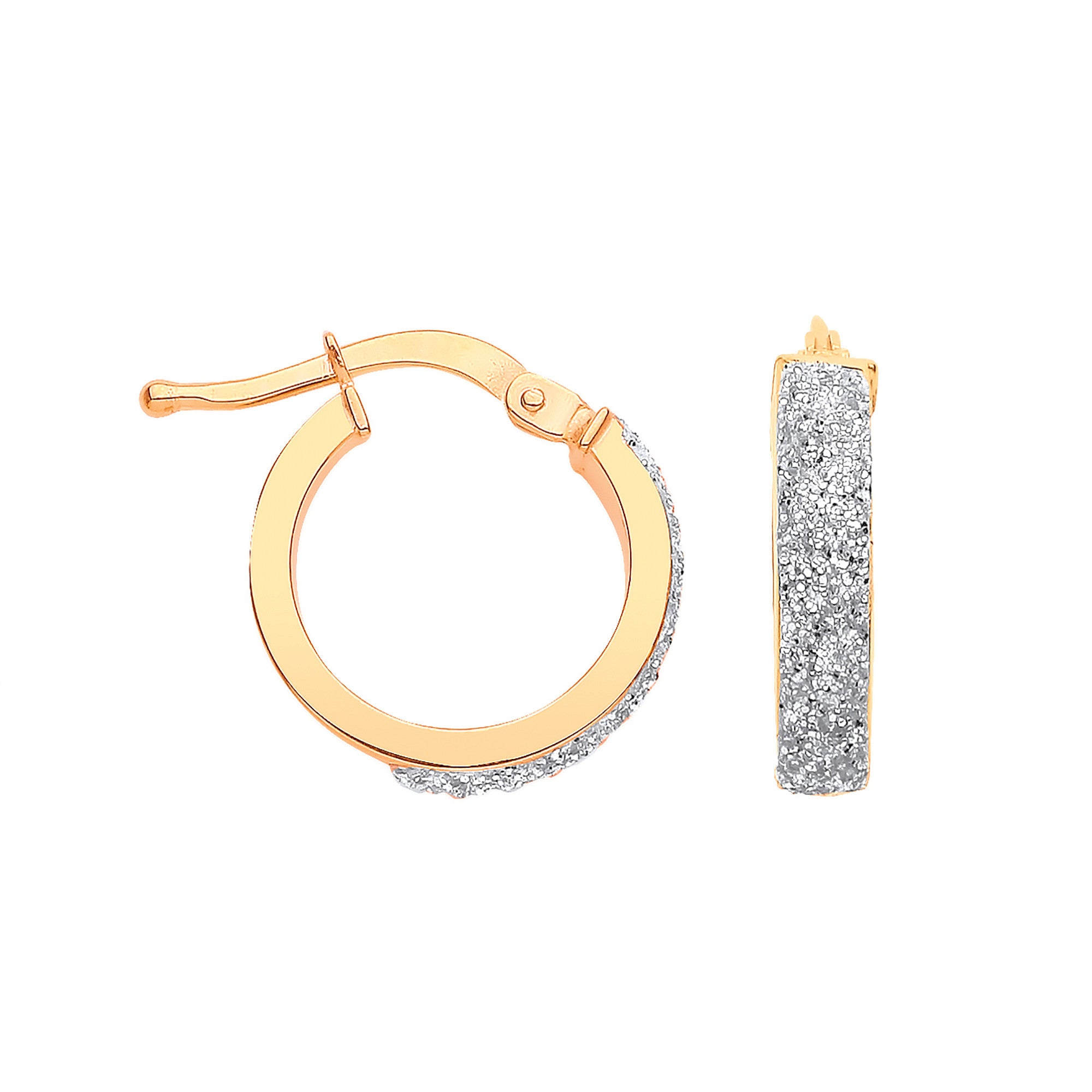 9ct Yellow Gold 14mm Plain & Frosted Hoop Earrings