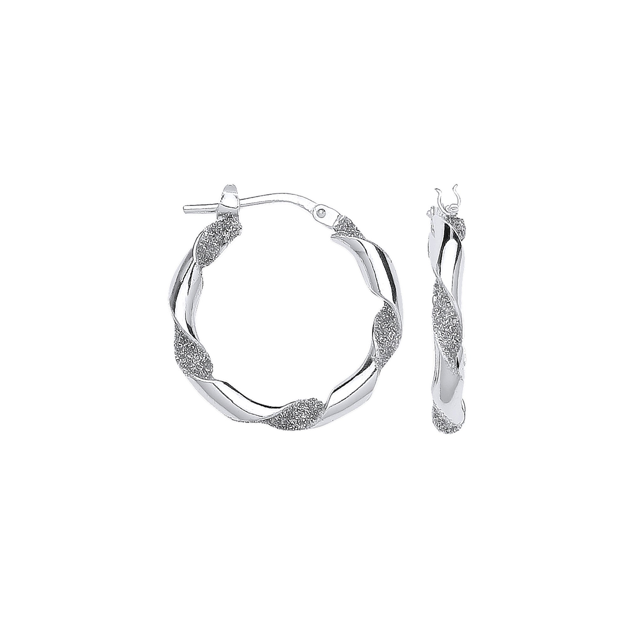 Sterling Silver Plain & Glitter 20mm Twisted Hoop Earrings