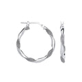 Sterling Silver Plain & Glitter 25mm Twisted Hoop Earrings