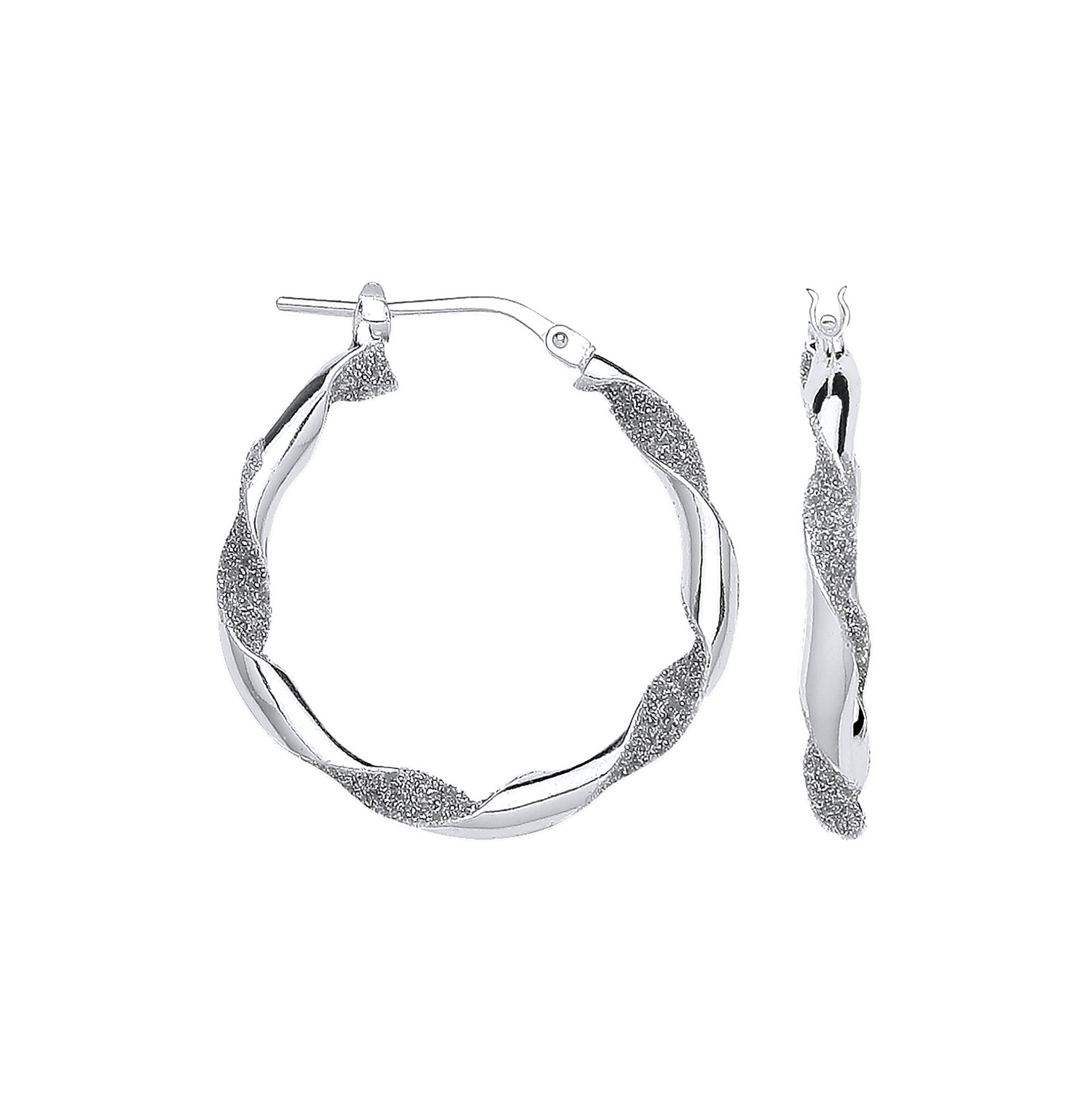 Sterling Silver Plain & Glitter 25mm Twisted Hoop Earrings