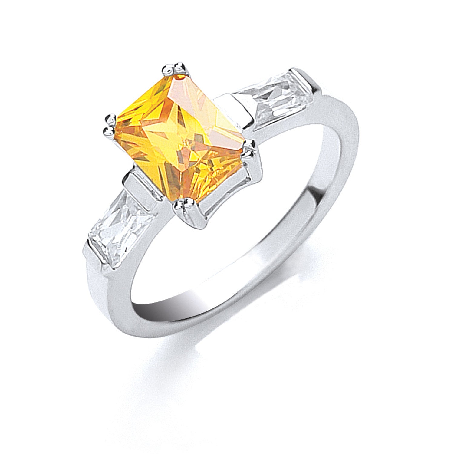 Sterling Silver Claw Set Amber Cubic Zirconia Solitaire Ring
