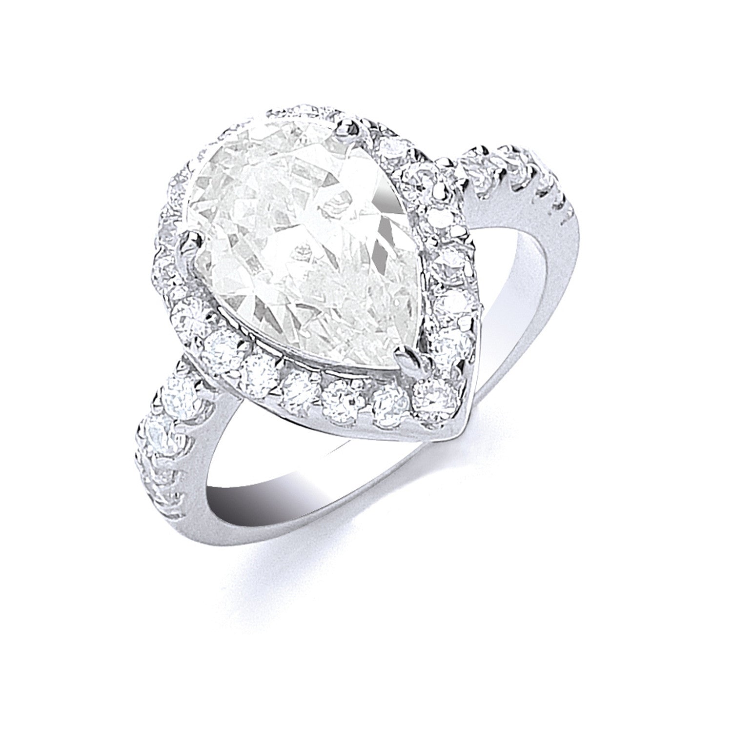 Sterling Silver Claw Set Pear Shape Centre Cubic Zirconia Ring