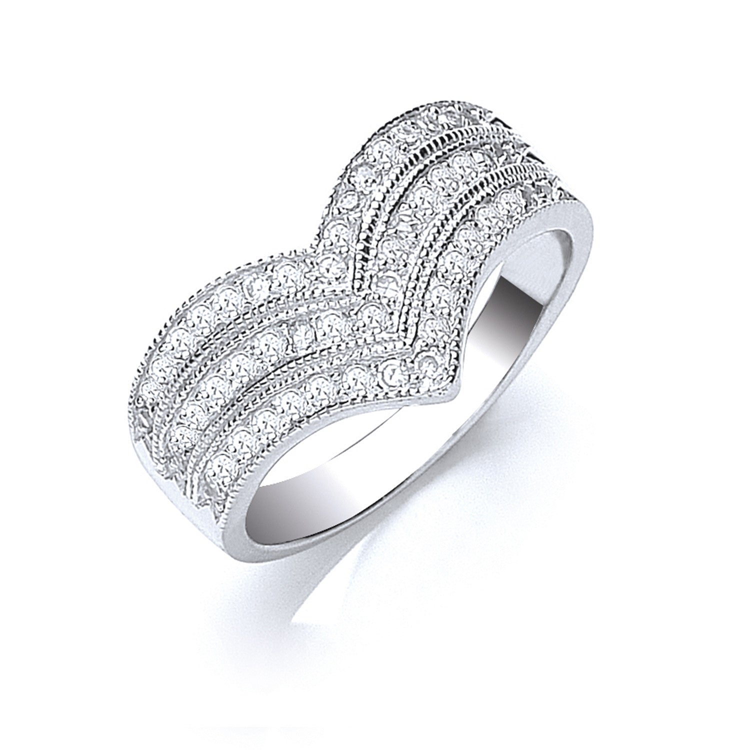 Sterling Silver Pave Set Cubic Zirconia Triple Wishbone Ring