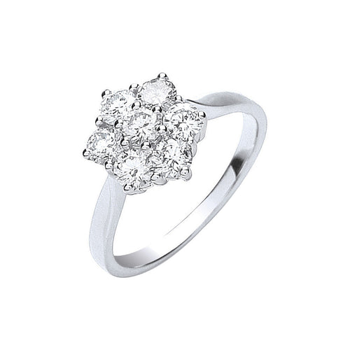 18ct White Gold 7 Stones 1.00ctw Cluster Diamond Ring