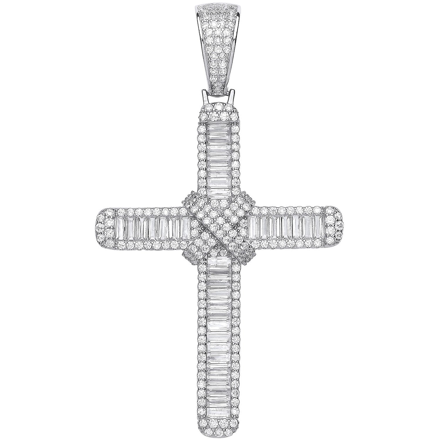Sterling Silver Baguettes & Round Cubic Zirconias Large Cross