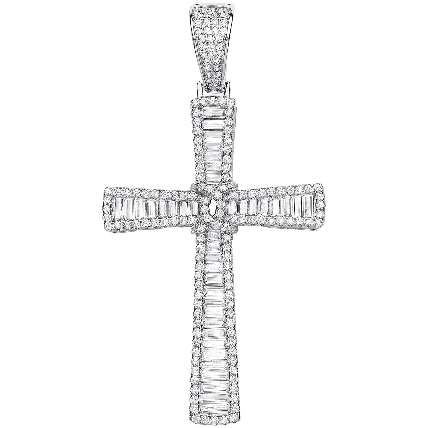 Sterling Silver Baguettes & Round Cubic Zirconias Large Cross