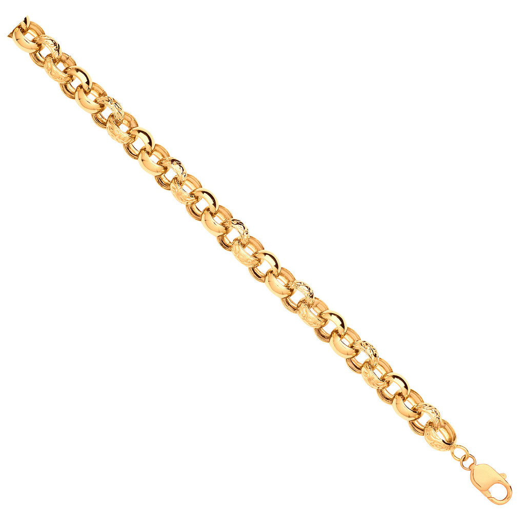 9ct Yellow Gold Plain & Engraved Round 12.5mm Belcher Chain