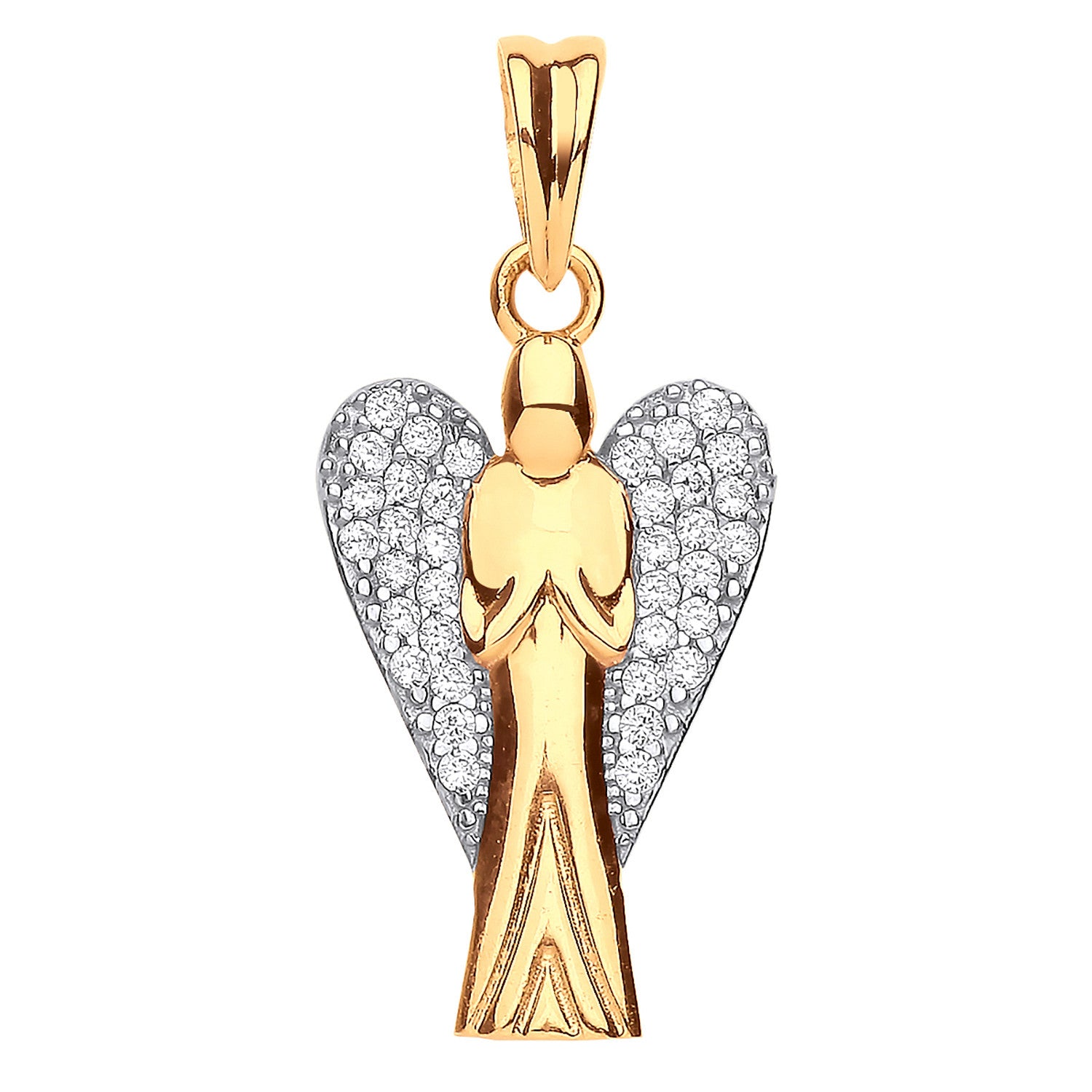 9ct Yellow Gold Large Cubic Zirconia Angel Pendant