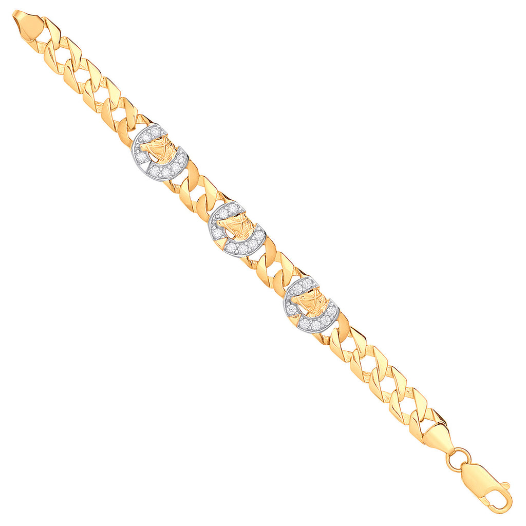 9ct Yellow Gold Lucky Horseshoe Cubic Zirconia Charms Baby Bracelet