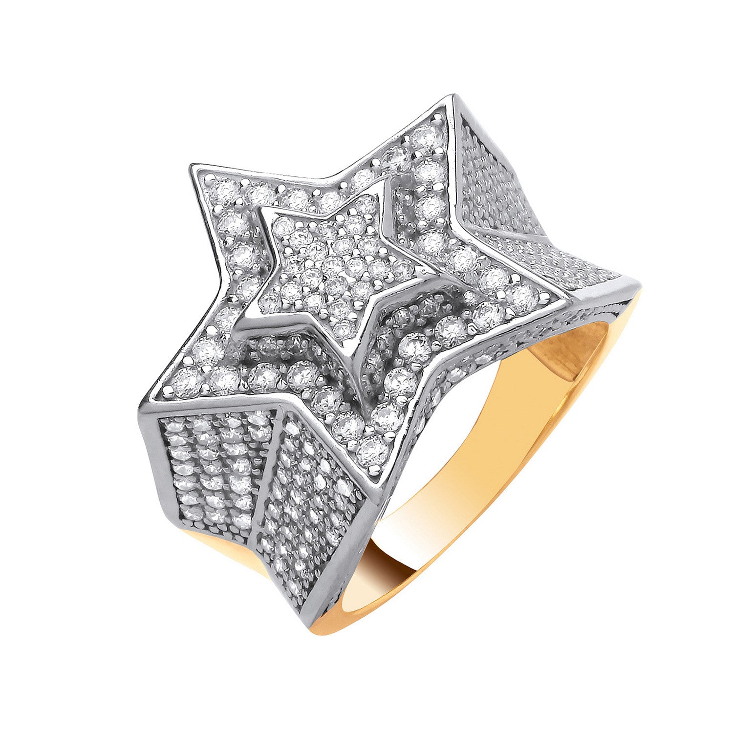 9ct Yellow Gold Cubic Zirconia 3D Star Ring