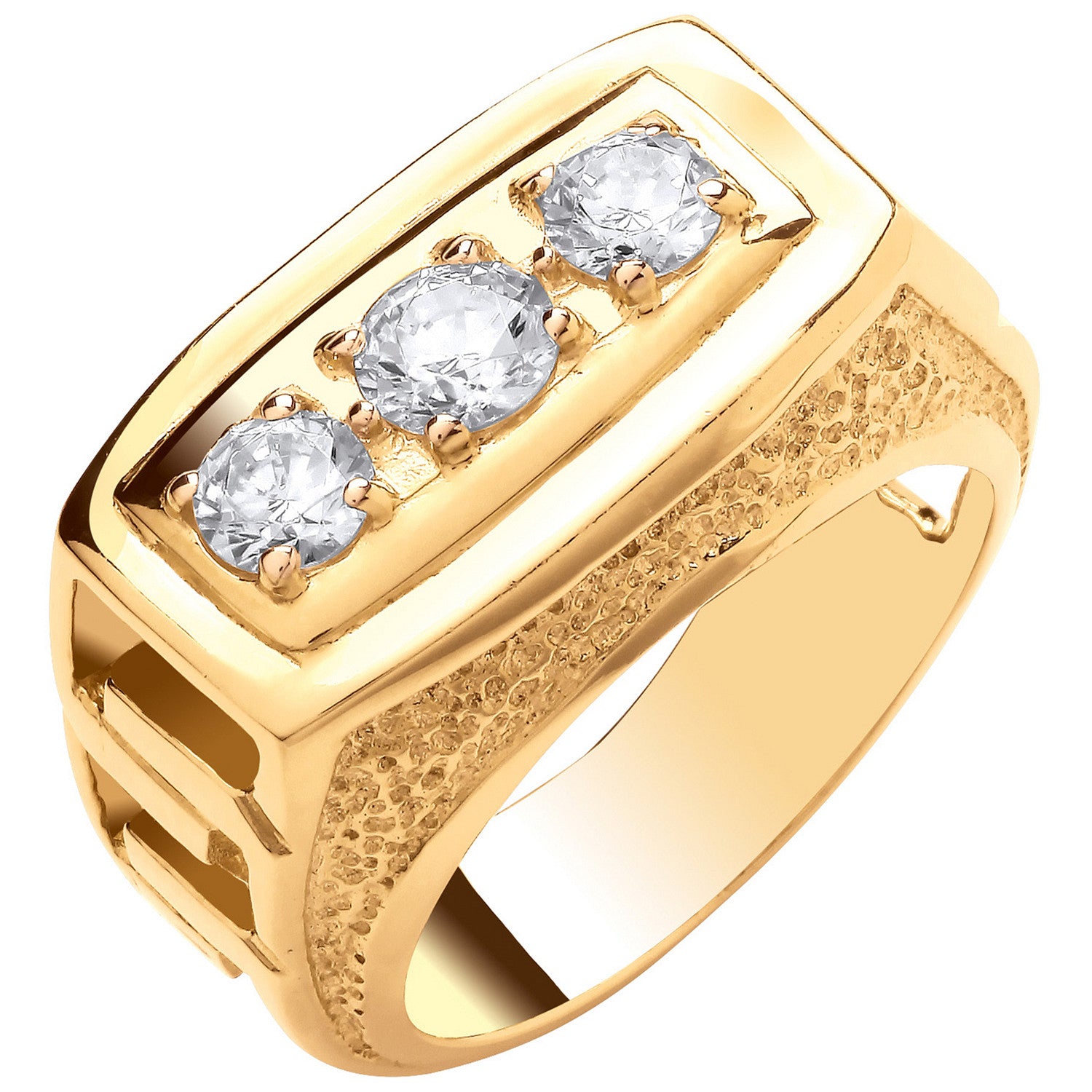 9ct Yellow Gold Large Chunky Rectangular Trilogy Gents Ring
