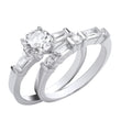 Sterling Silver Round and Baguette Cubic Zirconia Bridal Set Ring