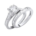 Sterling Silver Round & Baguette 8mm Centre Cubic Zirconia Bridal Set Ring