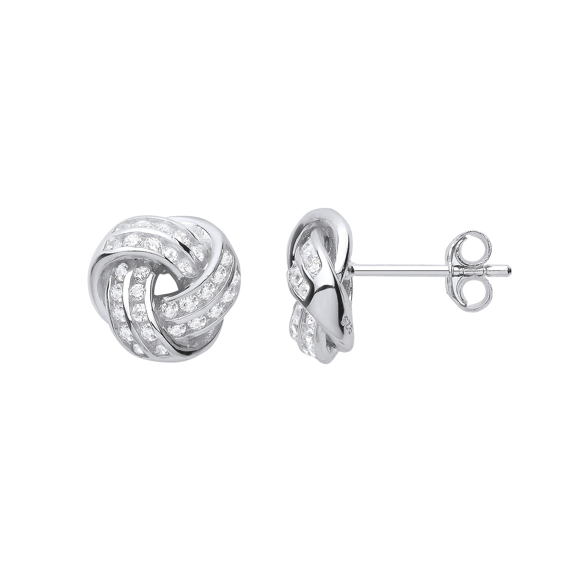 Sterling Silver Cubic Zirconia Knot Stud Earrings