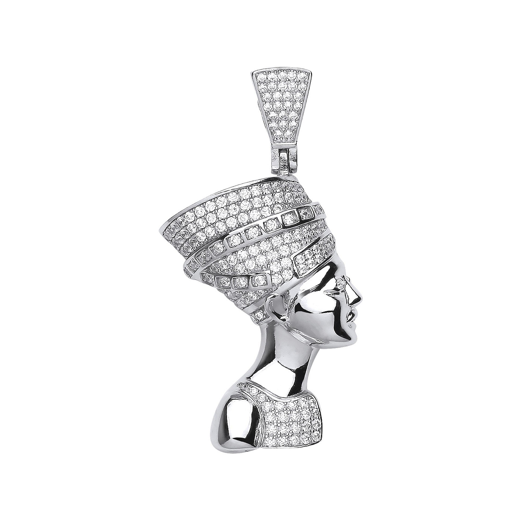 Sterling Silver Large Queen Nefertiti Cubic Zirconia Pendant