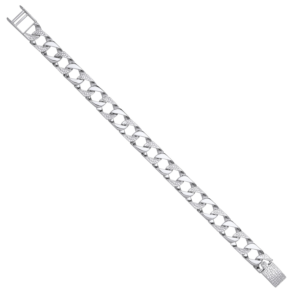Sterling Silver 11mm Plain & Patterned Cast Link Bracelet