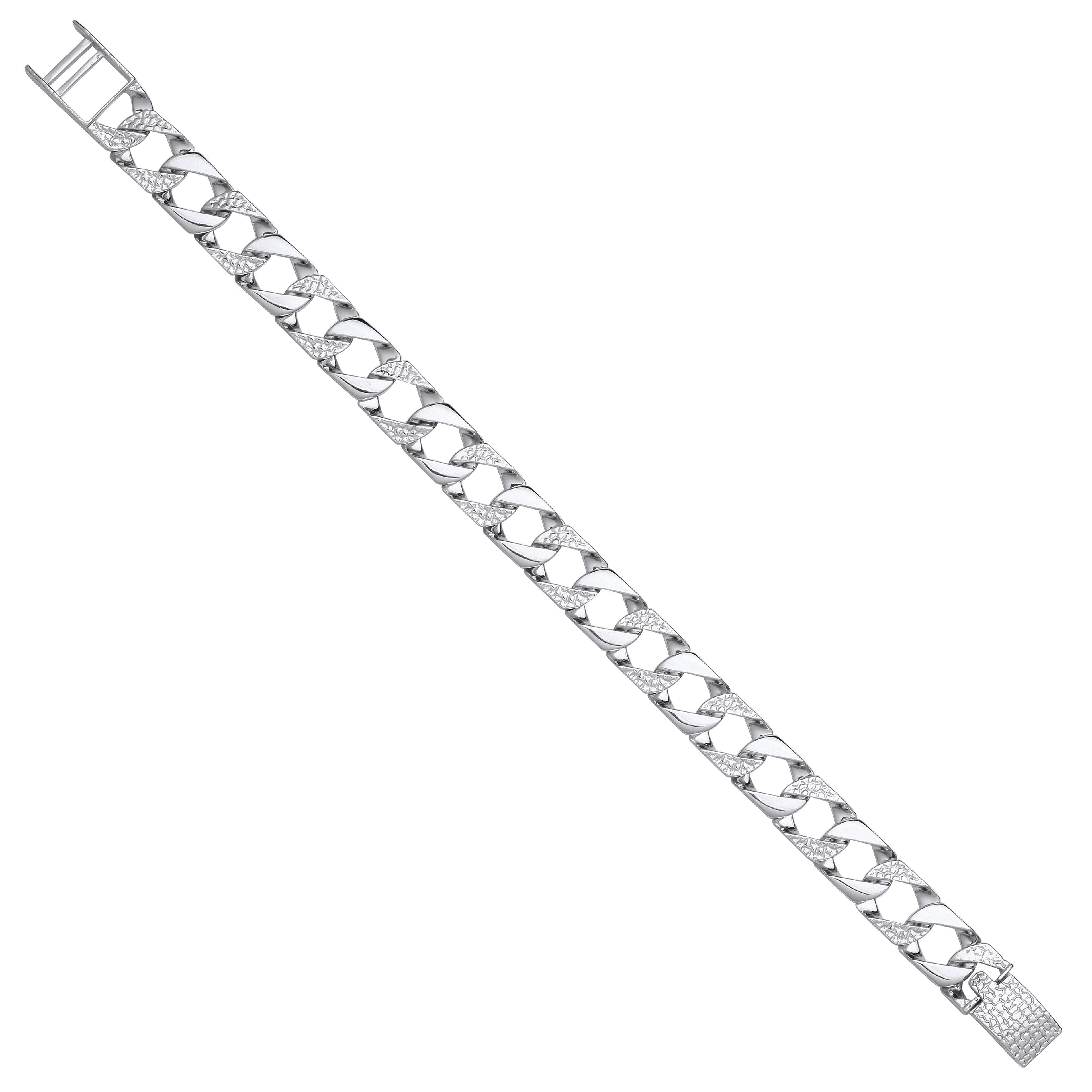 Sterling Silver 11mm Plain & Patterned Cast Link Bracelet
