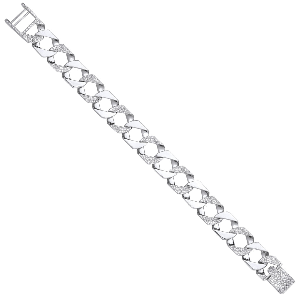 Sterling Silver 15mm Plain & Patterned Cast Link Bracelet