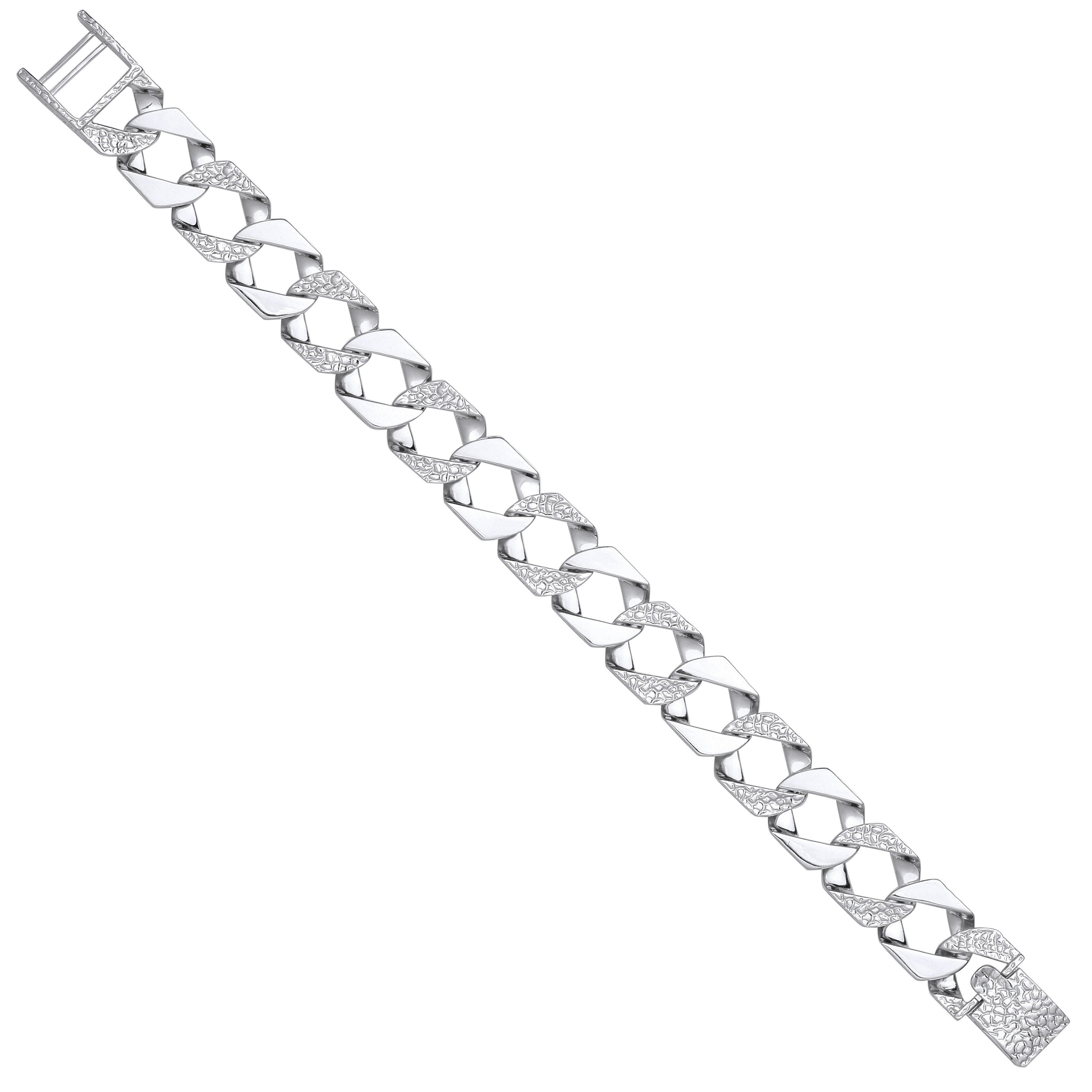 Sterling Silver 15mm Plain & Patterned Cast Link Bracelet