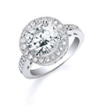 Sterling Silver Round with Cubic Zirconia Around & Shoulder Ring