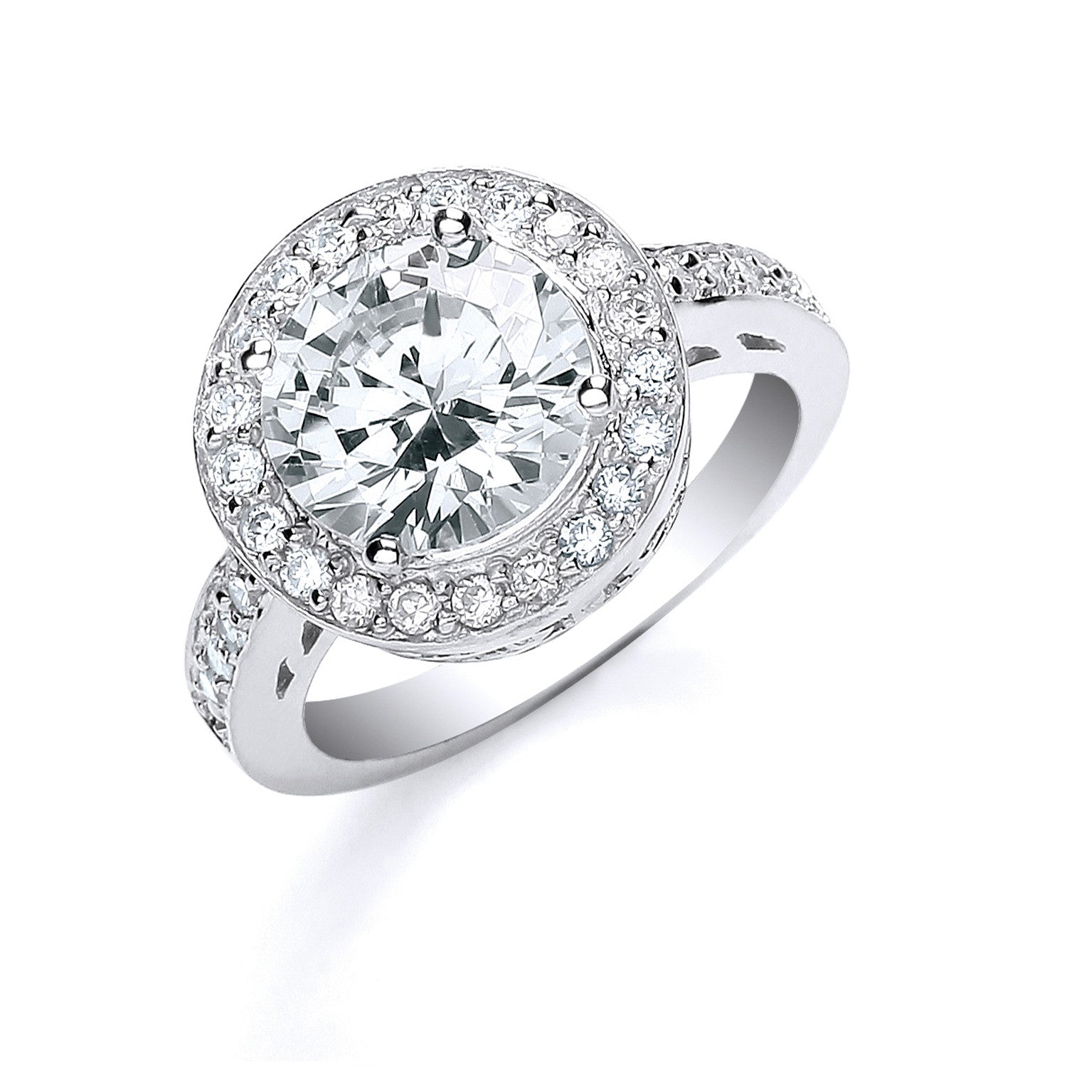 Sterling Silver Round with Cubic Zirconia Around & Shoulder Ring