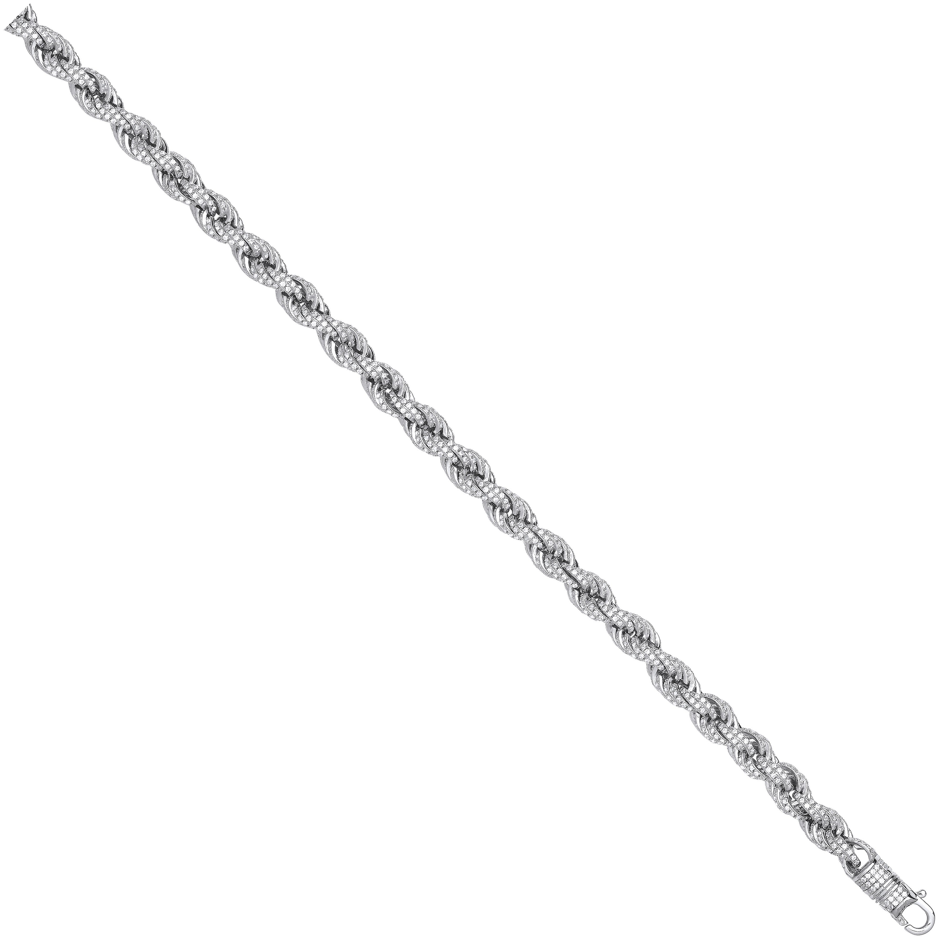 Sterling Silver 7mm Cubic Zirconia Set Rope Chain