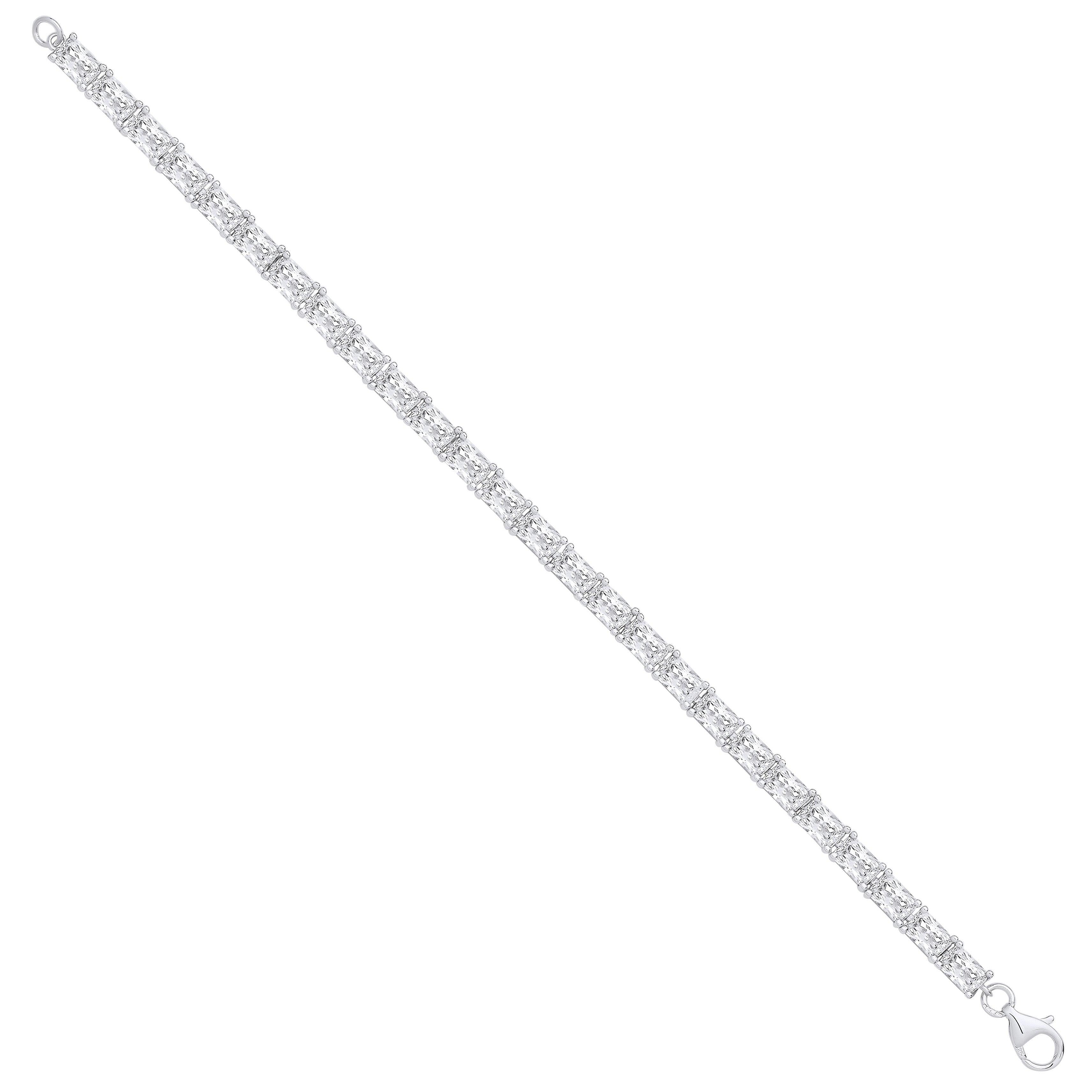 Sterling Silver Emerald Cut Cubic Zirconia Tennis Bracelet