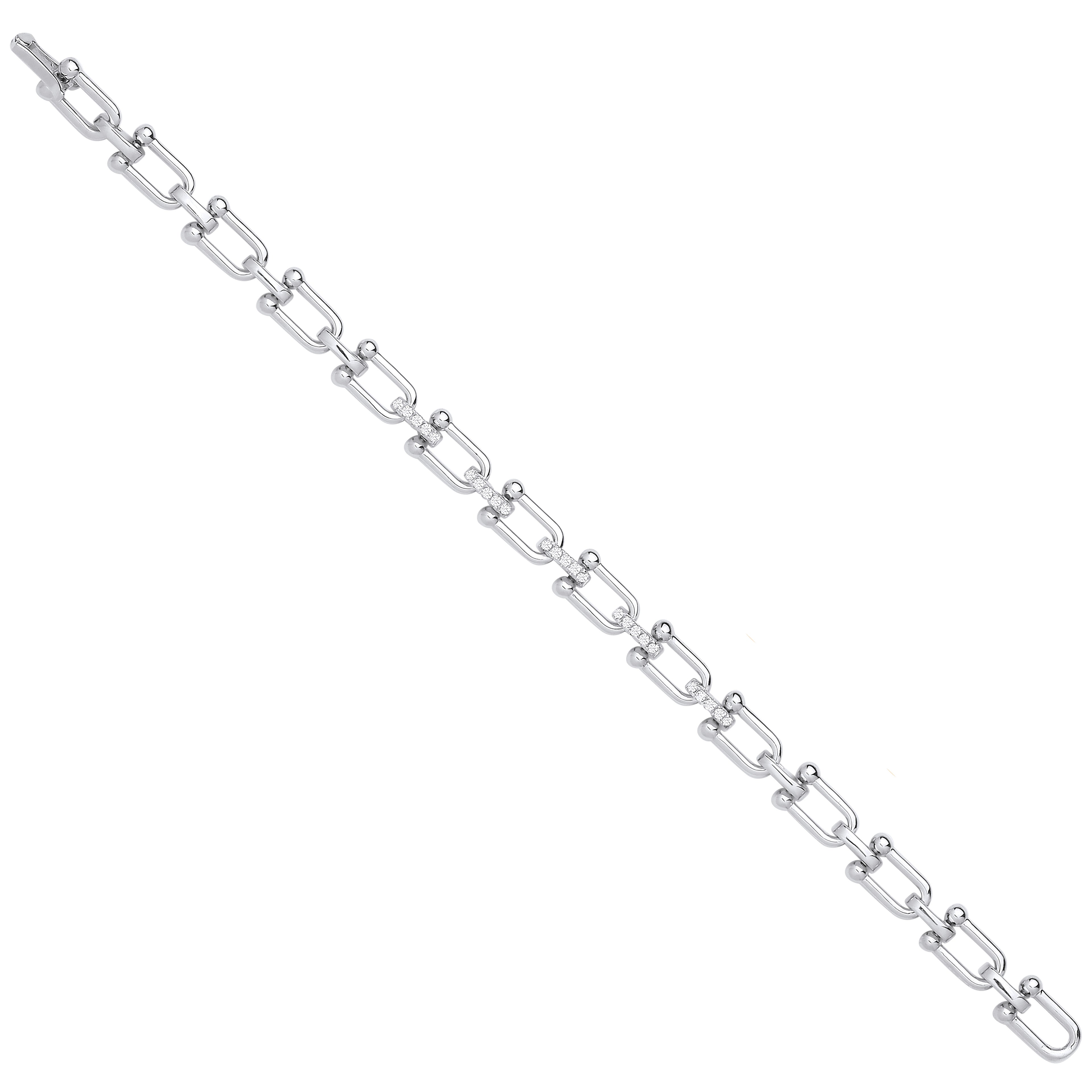Sterling Silver Bike Lock Link with Cubic Zirconias Ladies Bracelet