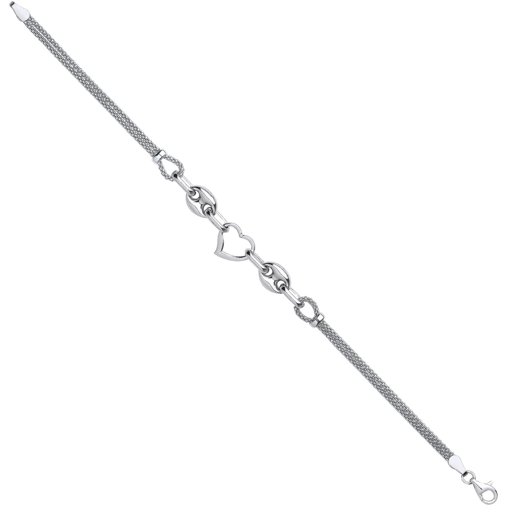 Sterling Silver Heart & Coffee Bean Popcorn Bracelet