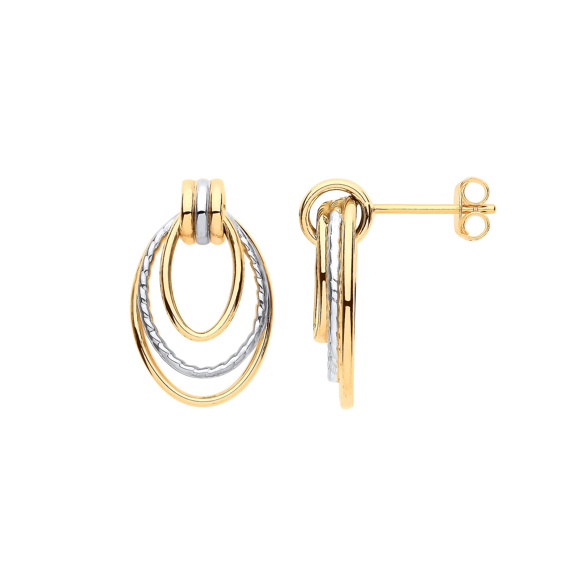 9ct White Yellow Gold Graduated Oval Drop Earrings