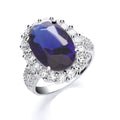 Sterling Silver Blue Oval Cubic Zirconia with Cubic Zirconia Surrounding/Shoulder Ring