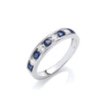 Sapphire Blue & Clear Cubic Zirconia Half Eternity Sterling Silver Ring