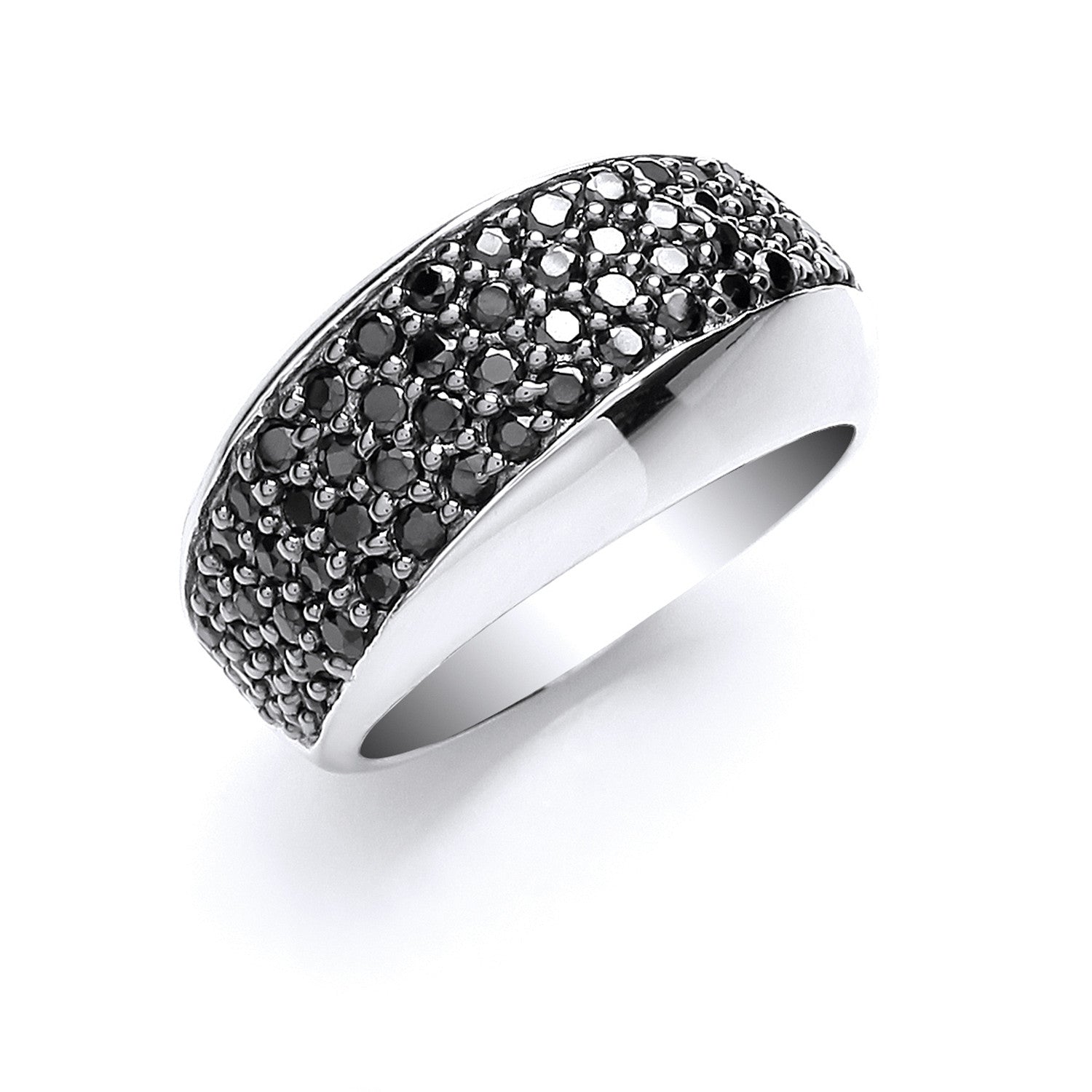 Sterling Silver Dome Black Cubic Zirconia Ring
