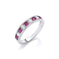 Ruby Red & Clear Cubic Zirconia Half Eternity Sterling Silver Ring