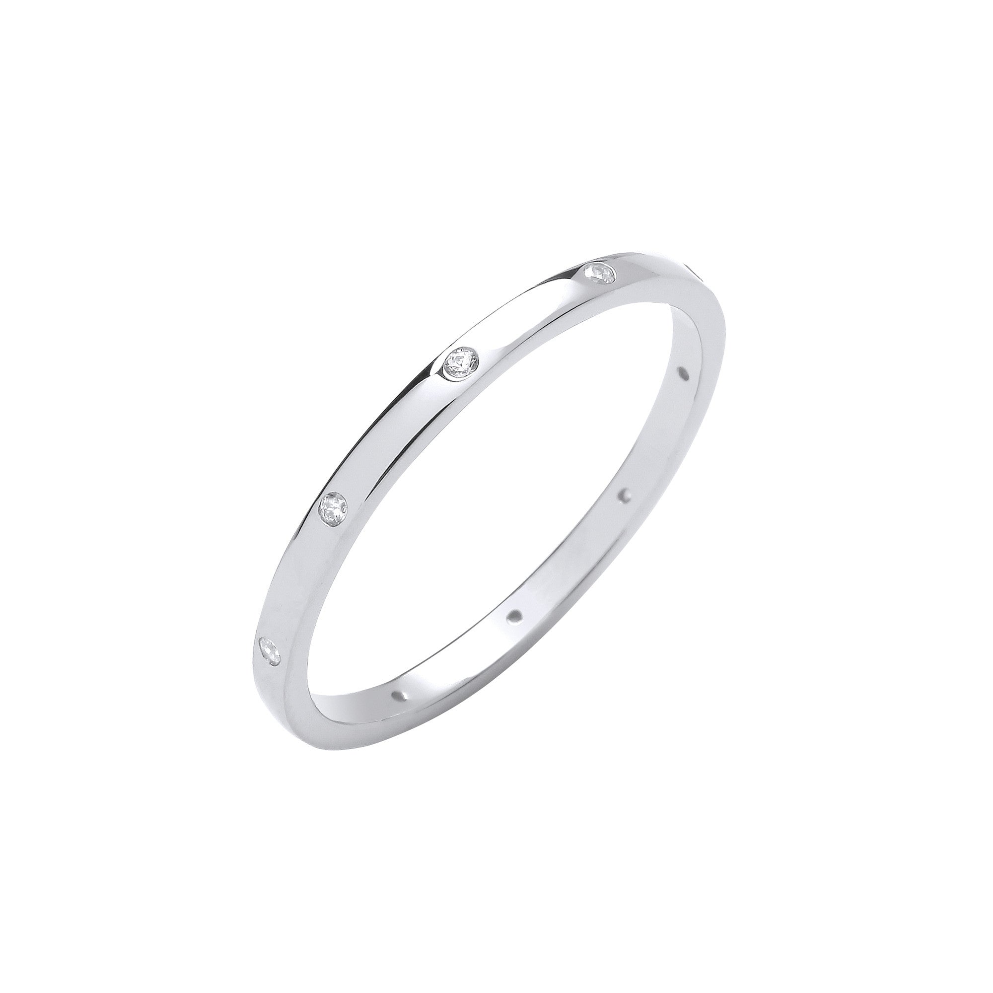 Sterling Silver Cubic Zirconias Court Shape 2mm Wedding Band