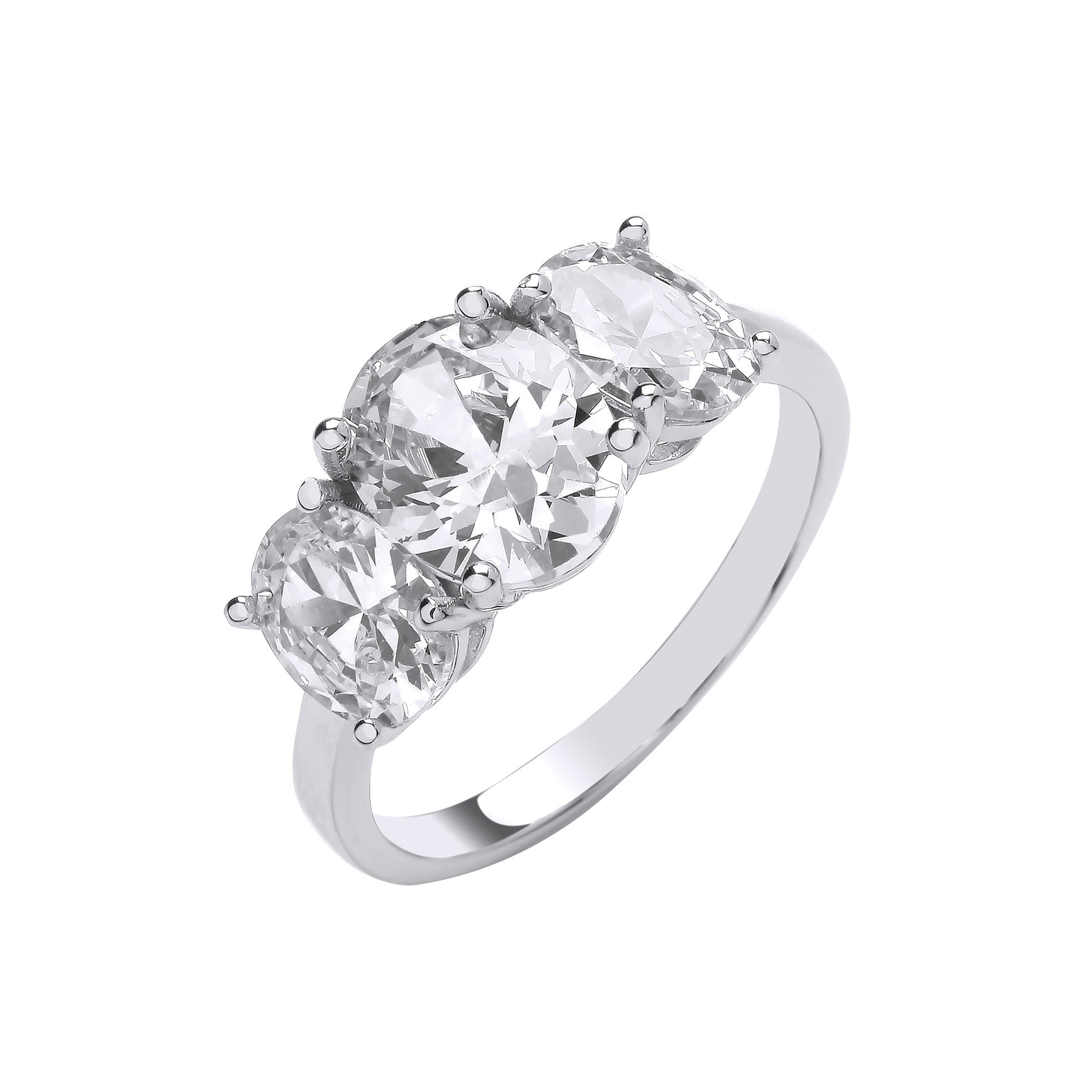 Sterling Silver Oval Cubic Zirconias Trilogy Ring