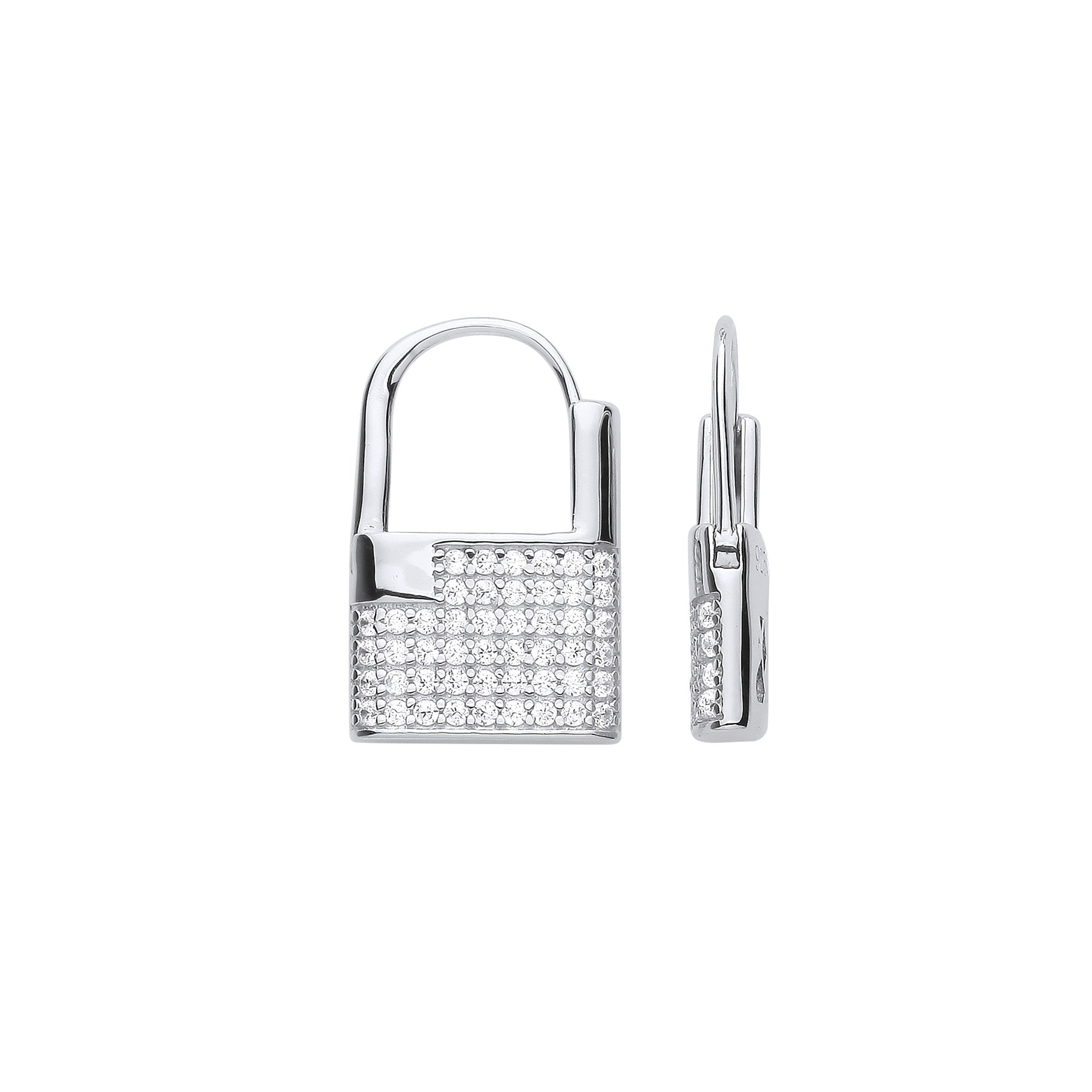 Sterling Silver Cubic Zirconia Padlock Drop Earrings