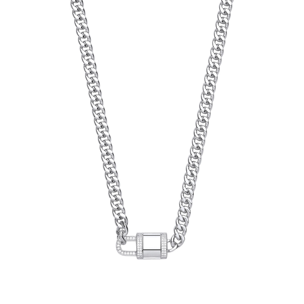 Sterling Silver Cubic Zirconia Padlock Choker Necklace