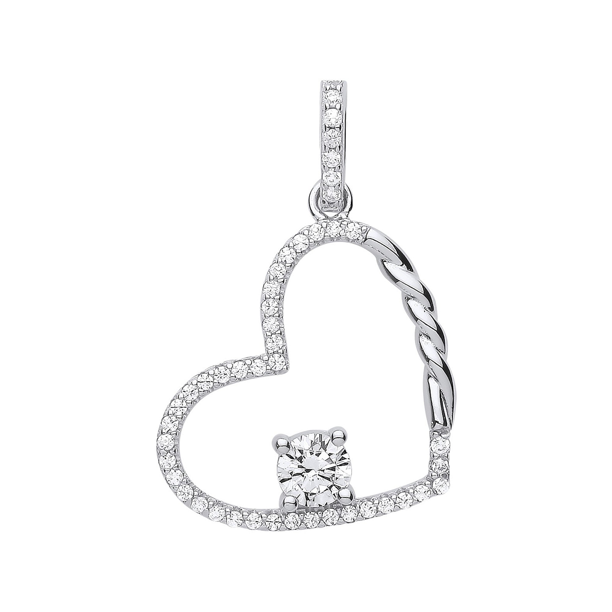 Sterling Silver Single Cubic Zirconia Heart Drop Pendant