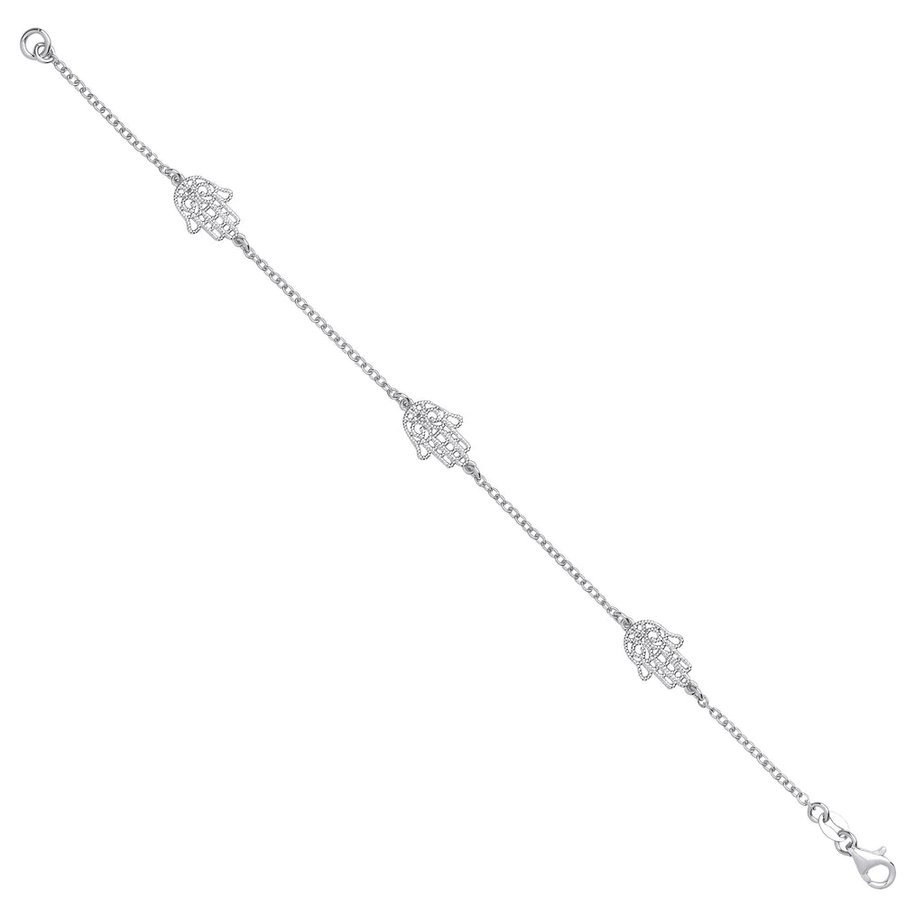 Sterling Silver Hamsa Hand Ladies Bracelet
