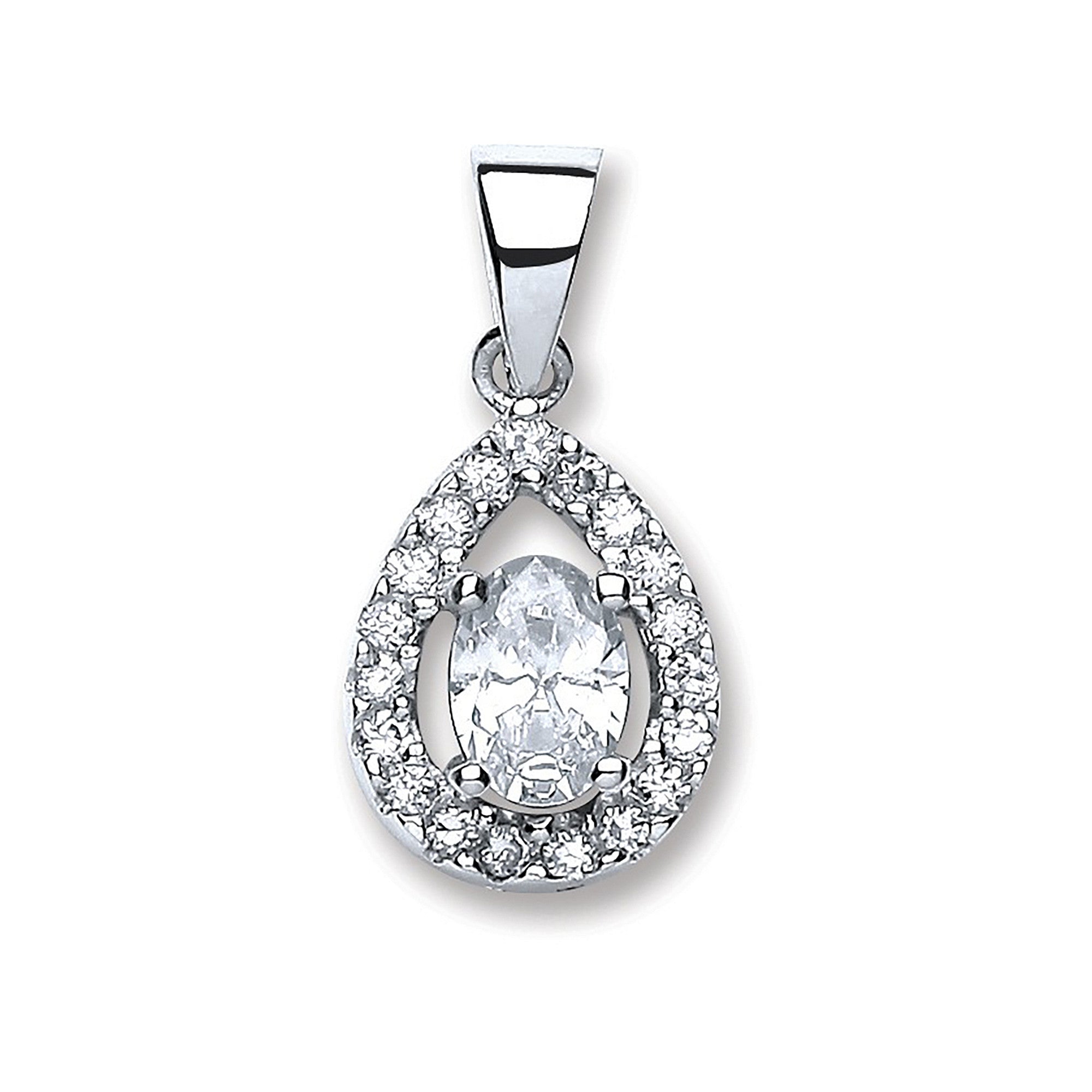 Sterling Silver Pear Shape Cubic Zirconia Pendant