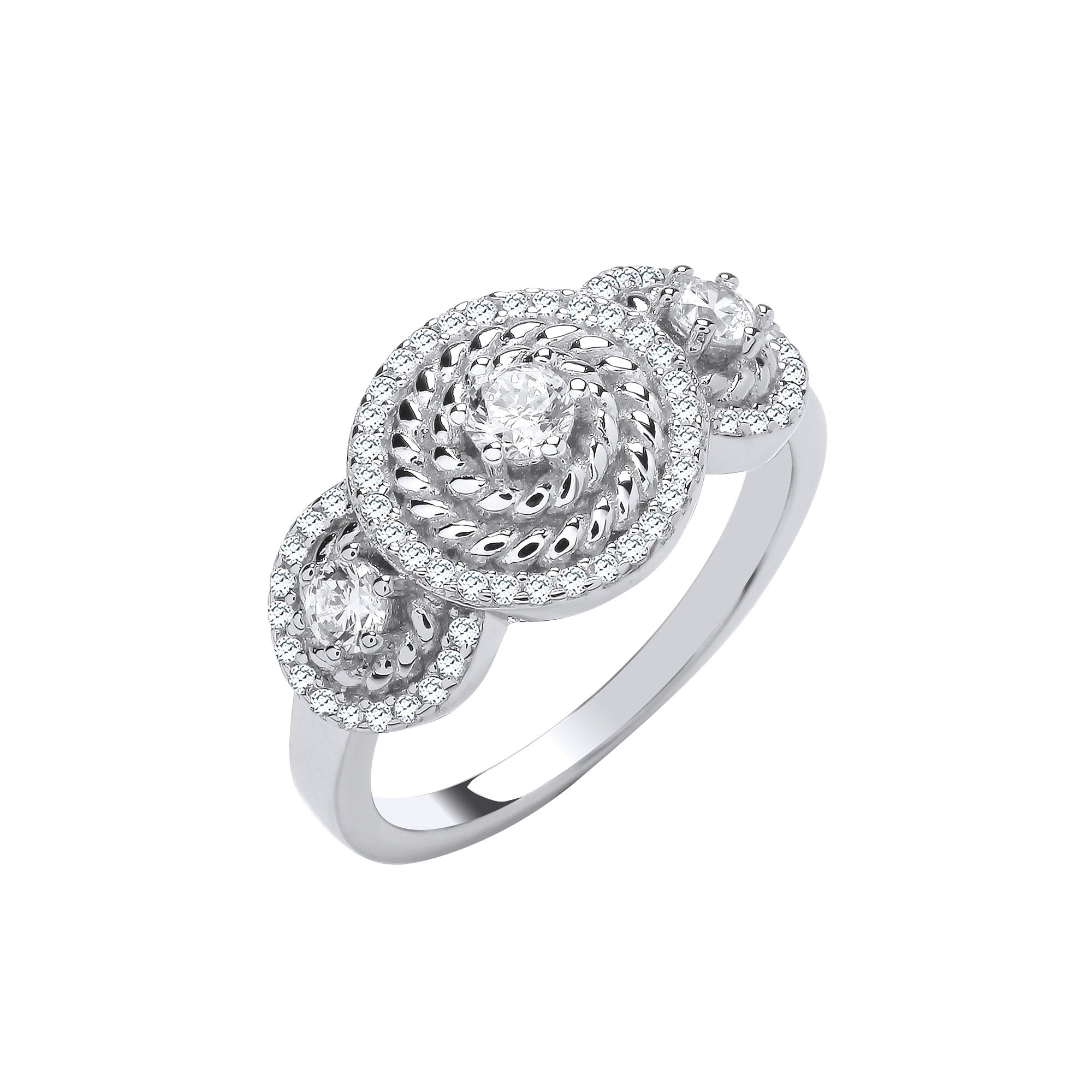 Sterling Silver Trilogy Halo Cubic Zirconia Ring