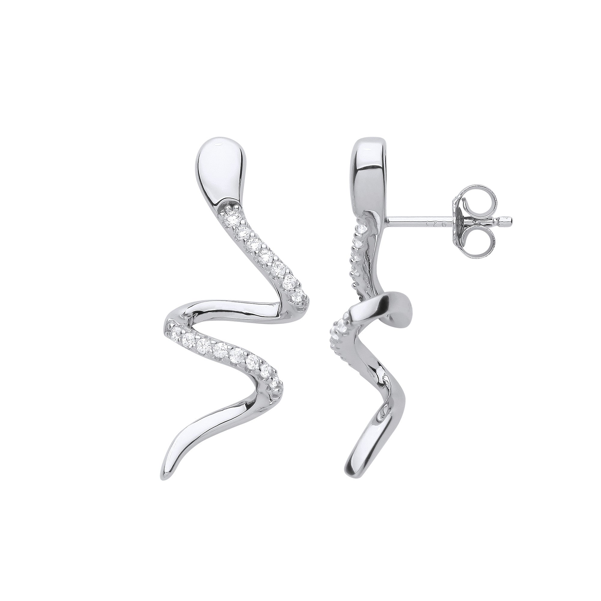 Sterling Silver Snake Cubic Zirconia Drop Earrings