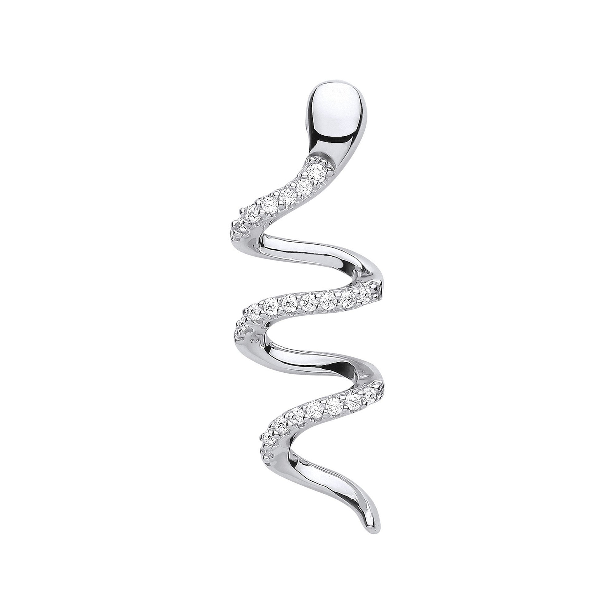 Sterling Silver Snake Cubic Zirconia Drop Pendant