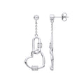 Sterling Silver Heart Paper Clip Cubic Zirconia Drop Earrings