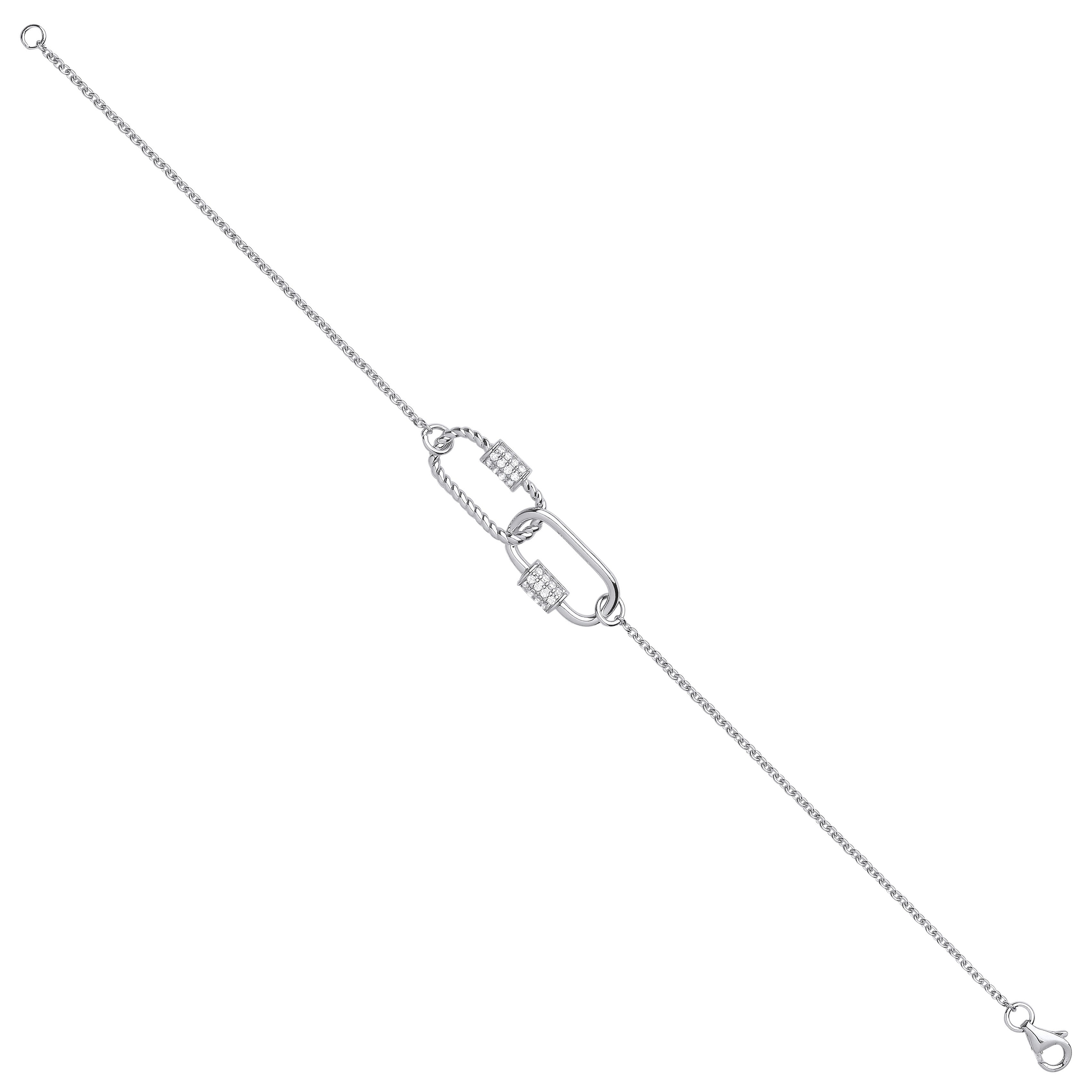 Sterling Silver Paper Clip Cubic Zirconia Ladies Bracelet