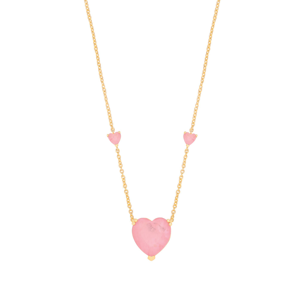 Sterling Silver Yellow Gold Plated, Pink Heart Necklace